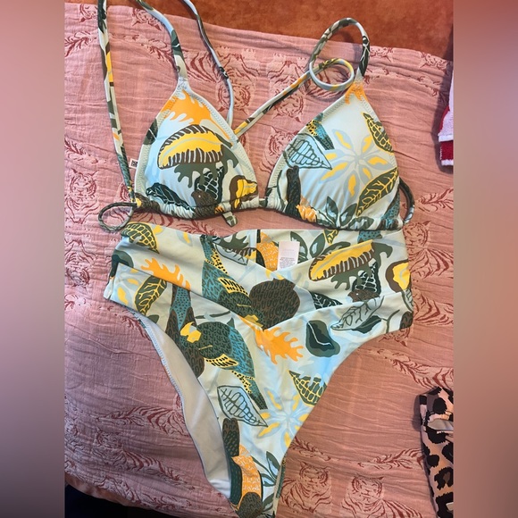 aerie Other - NWOT Aerie Triangle Bathing Suit Top and High Cut Bottoms | Tropical Print